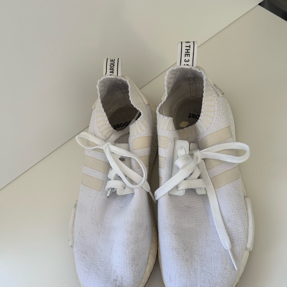 White Knit Sneakers with Stripes